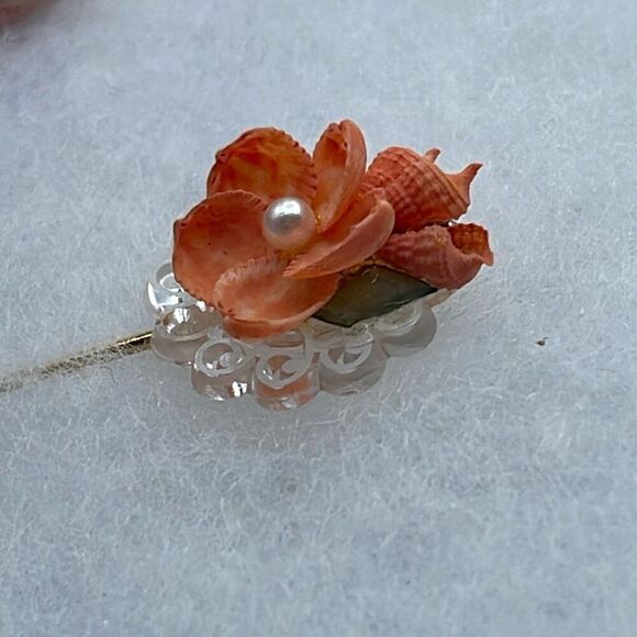 Vintage floral shell sticker pin lapel hat pin - Picture 3 of 8